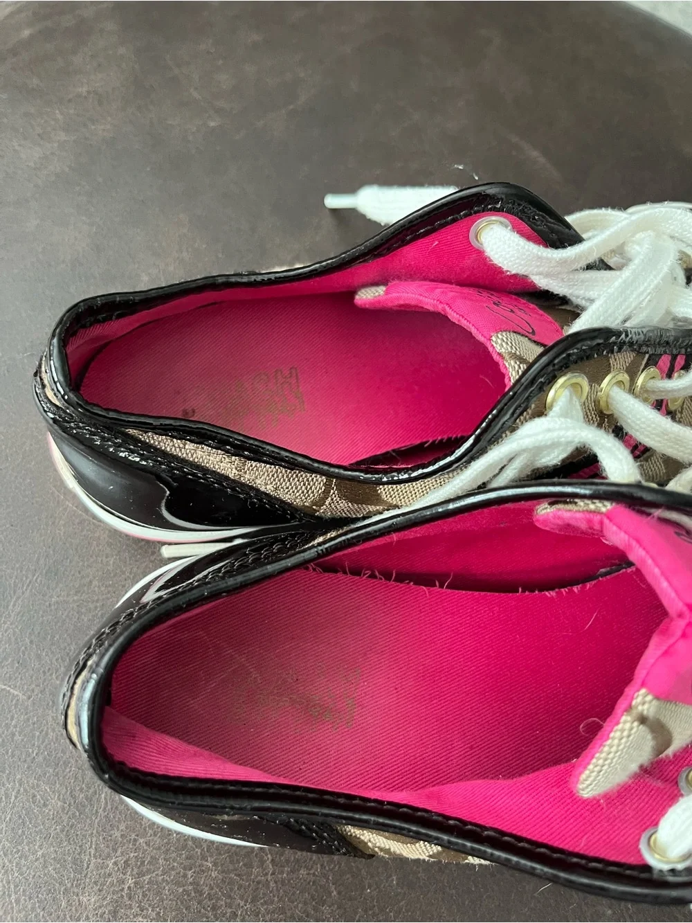 Coach Signature Low-Top Sneakers in Brown, White & Pink